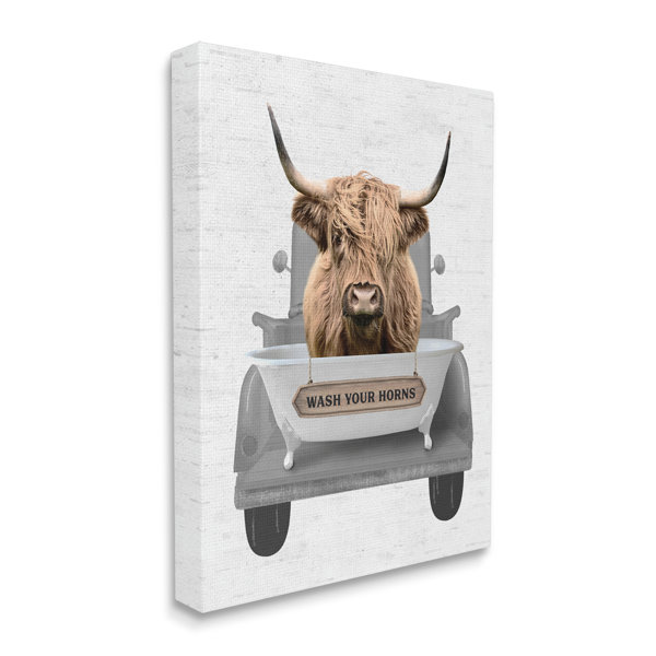 Union Rustic Wash Your Horns Cattle On Canvas by Lettered And Lined